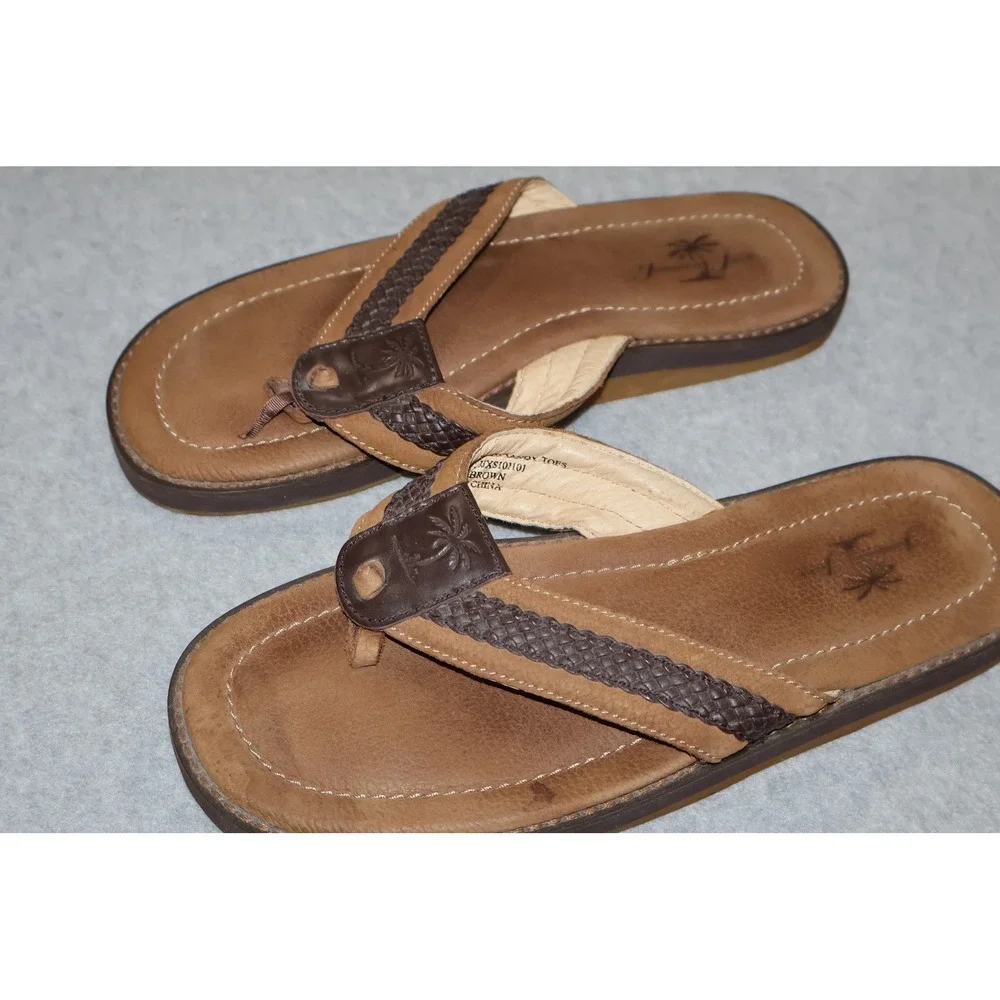 Jamaica Jaxx Flip Flops Mens Large Brown Leather Braided Thong Sandals